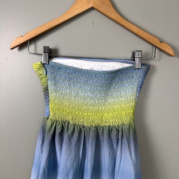 Tuckernuck Kaia Dress Chartreuse and Sky Blue Green Ombre Strapless Midi size XS - Picture 11 of 13